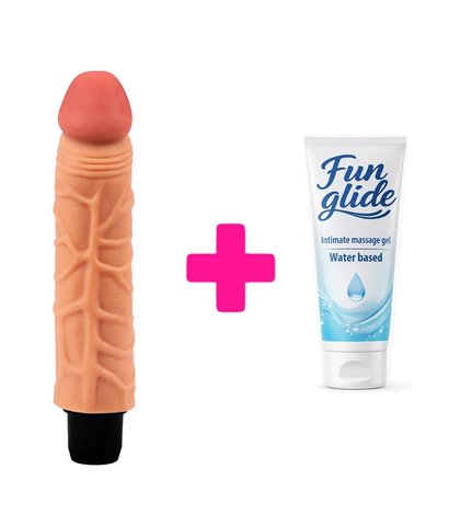 MEKANI VIBRATOR 18.5CM THE REAL DEAL + FUN GLIDE VAGINAL 100ML