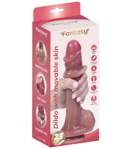 SILIKONSKI DILDO SA KOžICOM I REALISTIčNIM TESTISIMA 23CM