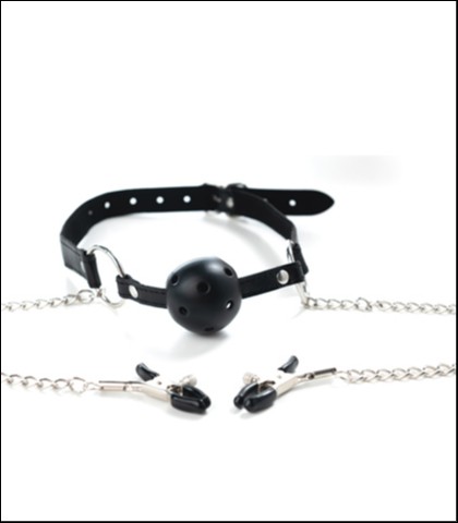 Crna kugla za usta sa stipaljkom za bradavice