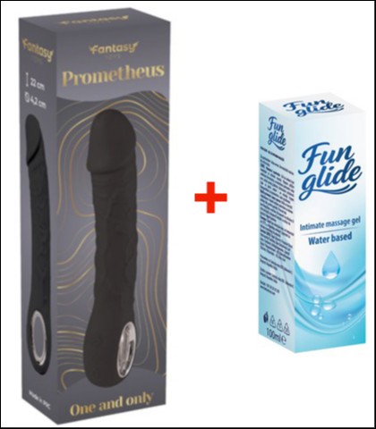 SILIKONSKI VIBRATOR PROMETHEUS BLACK + FUN GLIDE VAGINAL 100ML